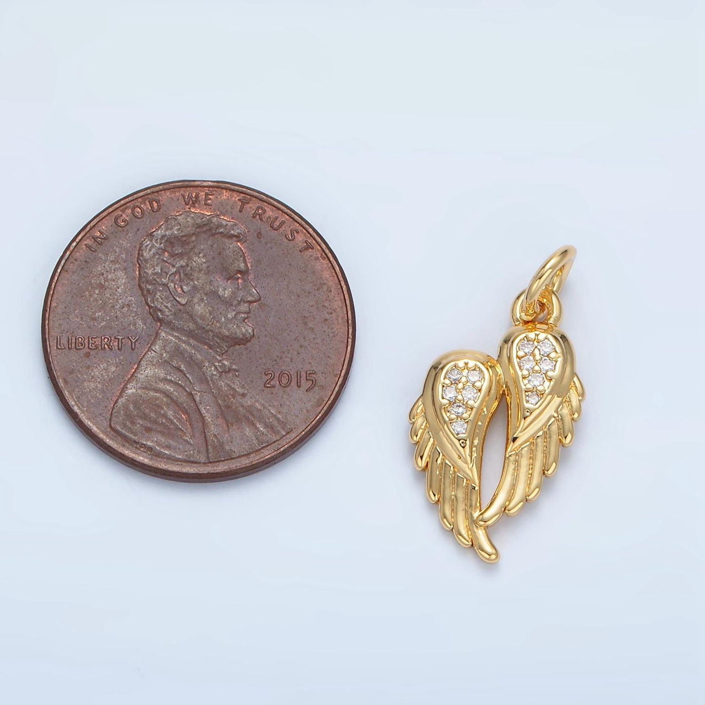 Double Angel Wing Micro Paved CZ Charm | X-291