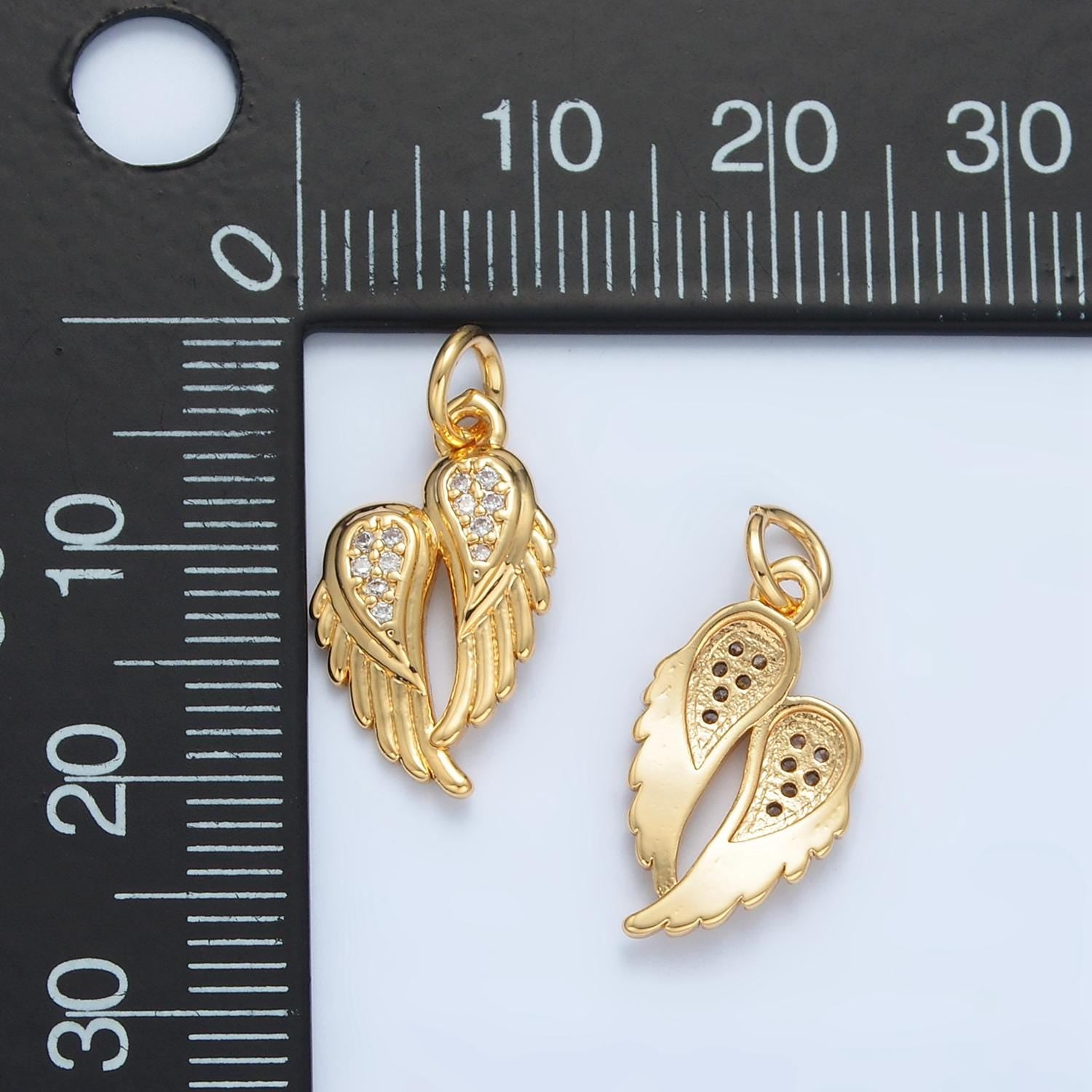 Double Angel Wing Micro Paved CZ Charm | X-291