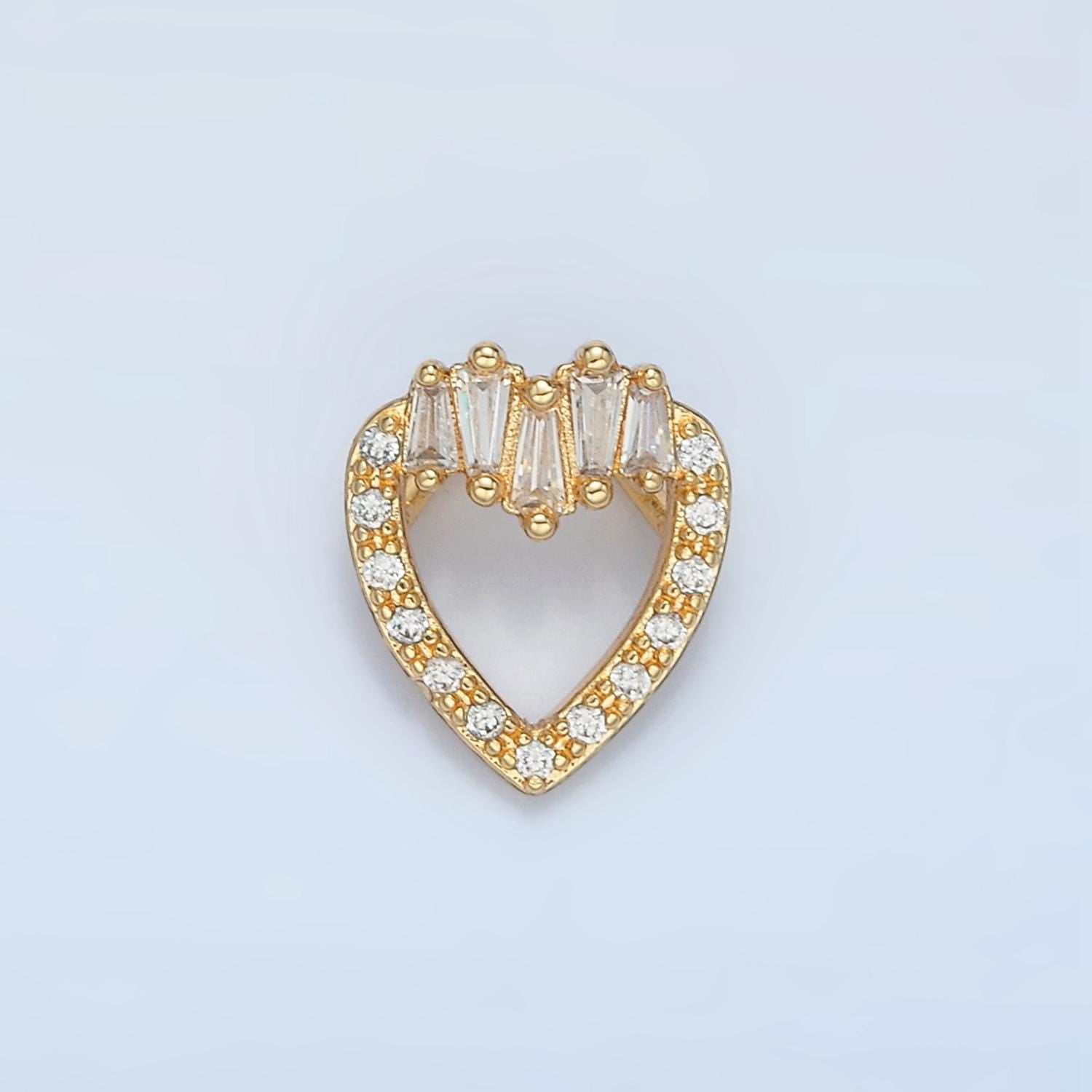 Mini Gold Heart Charm with Clear Baguette Cz Charm AA863