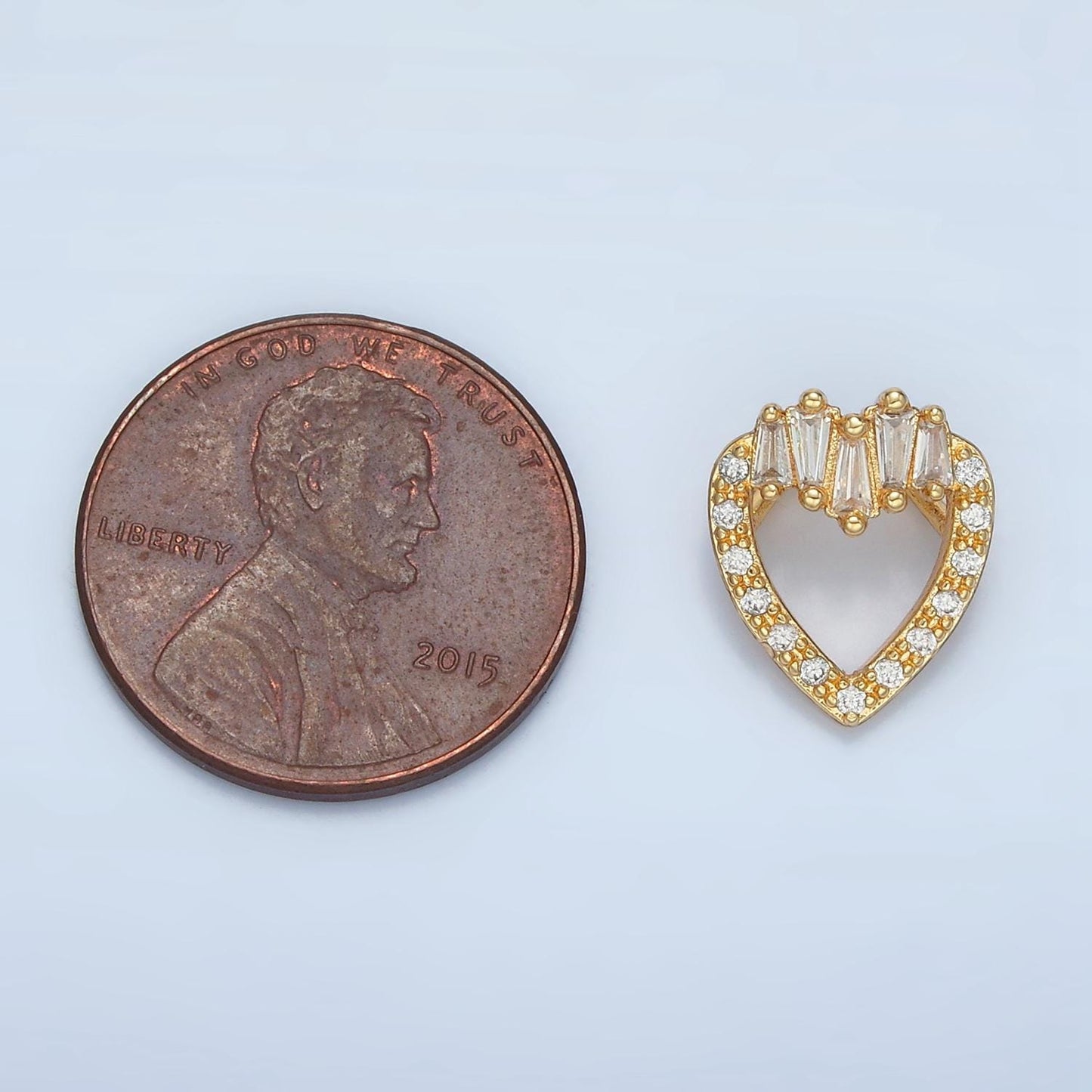 Mini Gold Heart Charm with Clear Baguette Cz Charm AA863