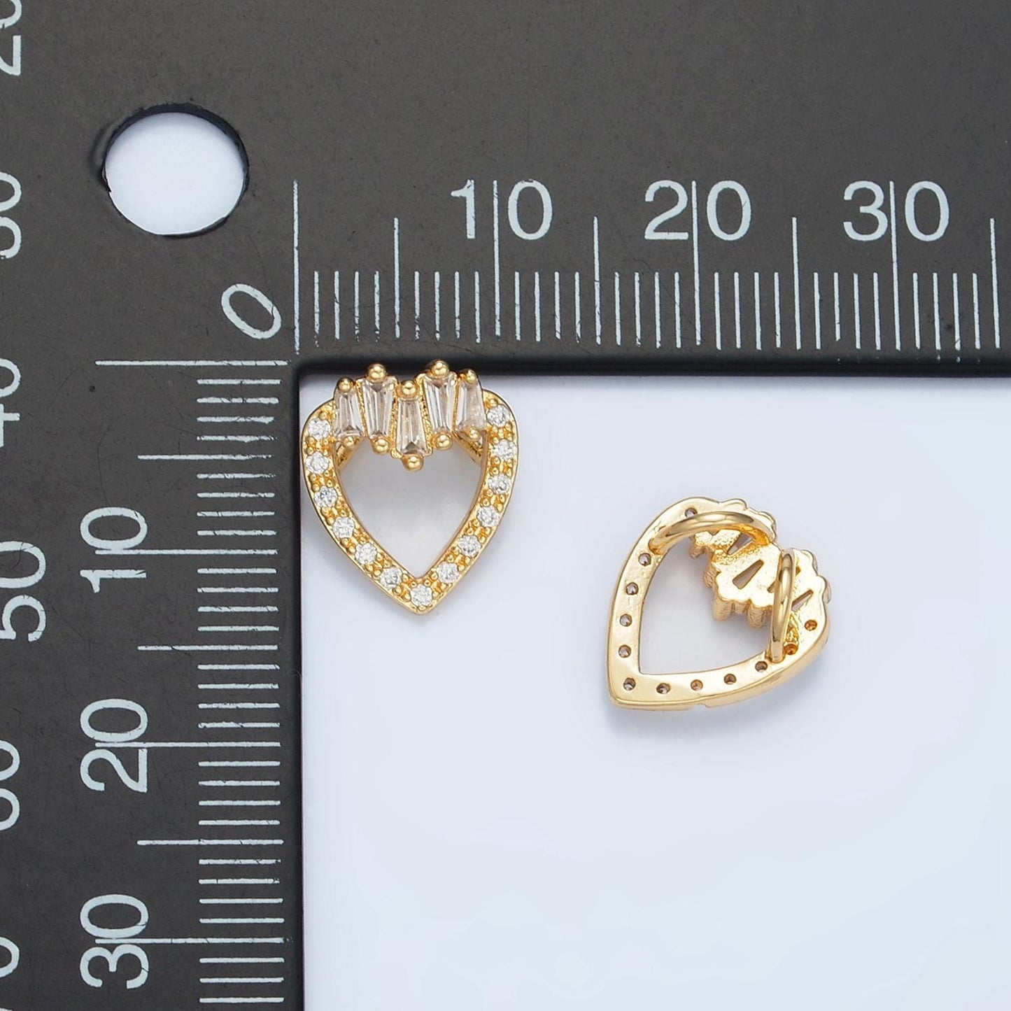 Mini Gold Heart Charm with Clear Baguette Cz Charm AA863