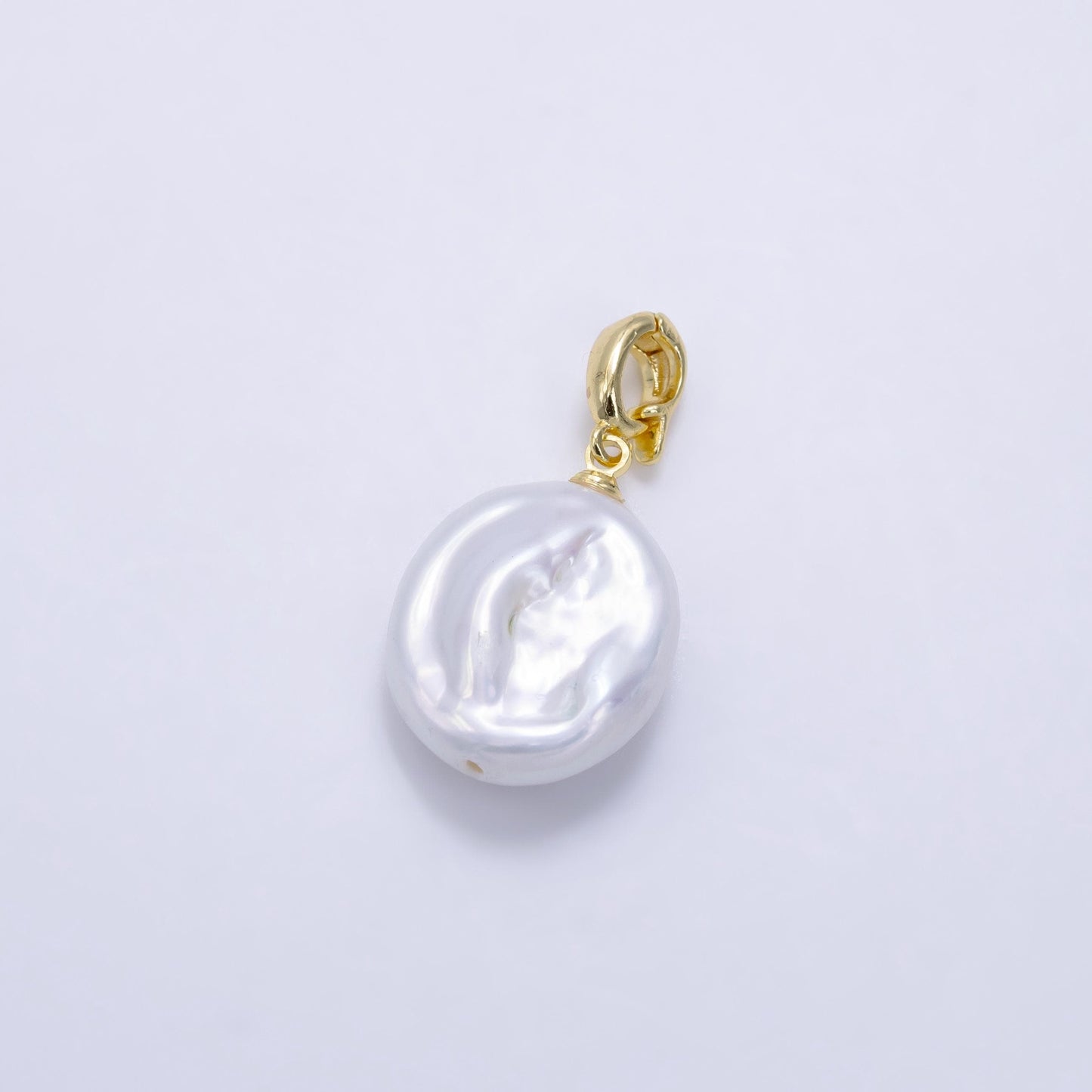 1pc Freeform Round Button Shape Baroque Pearl Charm with 24k Gold filled Bail for Necklace Anklet Bracelet Earring Supplies P1891