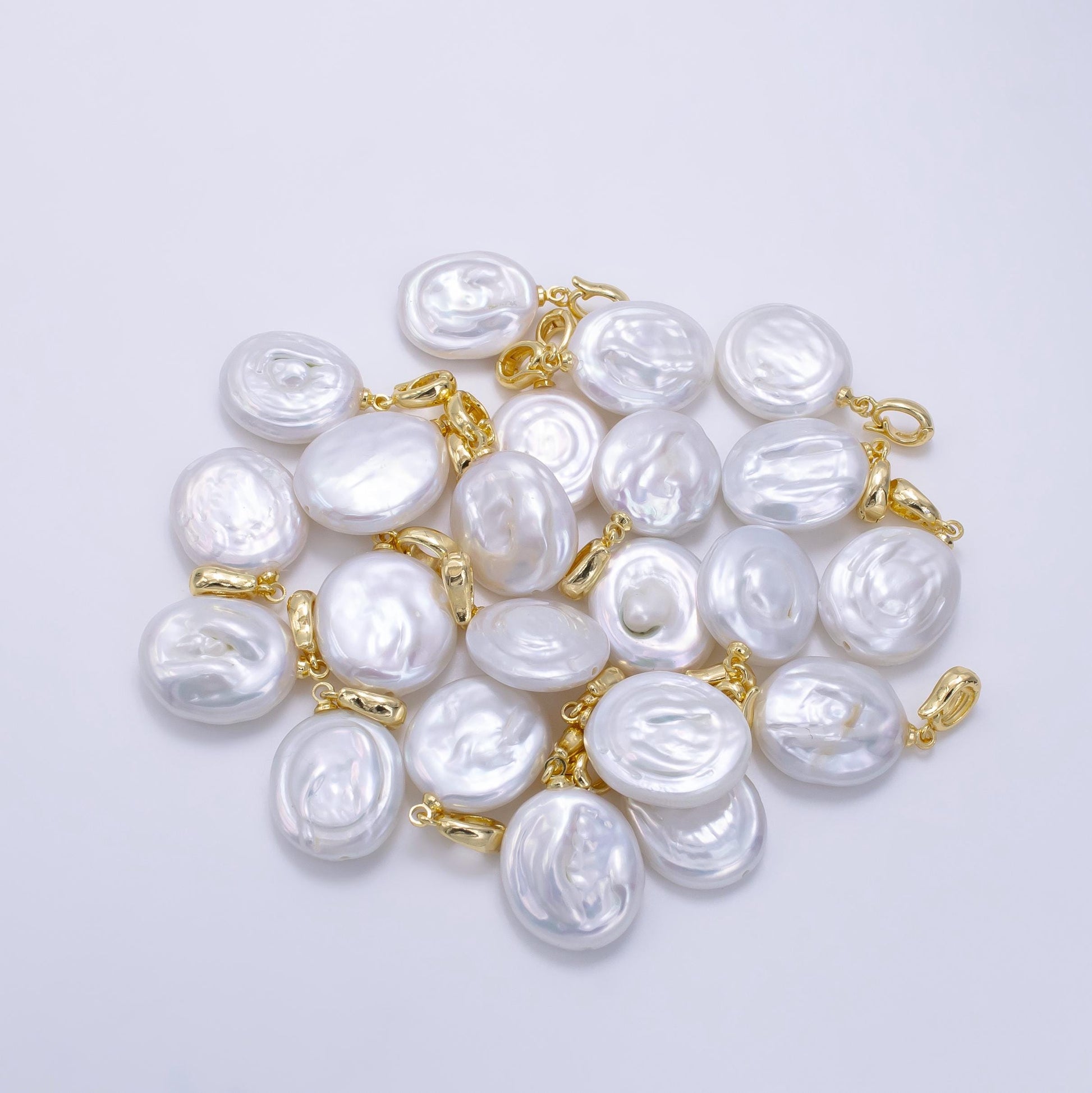 1pc Freeform Round Button Shape Baroque Pearl Charm with 24k Gold filled Bail for Necklace Anklet Bracelet Earring Supplies P1891