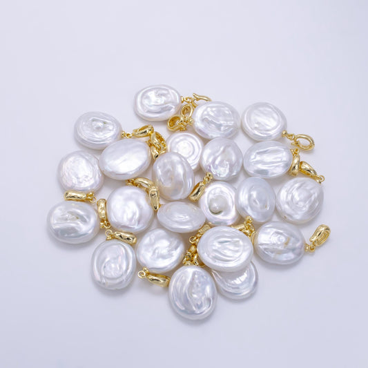 1pc Freeform Round Button Shape Baroque Pearl Charm with 24k Gold filled Bail for Necklace Anklet Bracelet Earring Supplies P1891