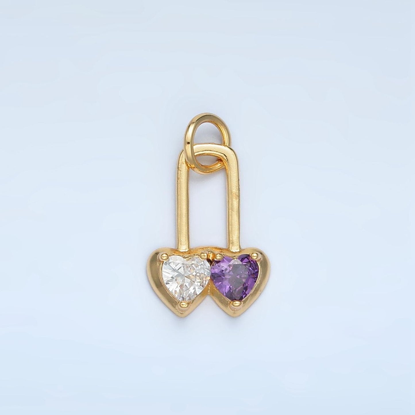 Double Color Heart Padlock Pink & Purple Gold Filled Pin Charm | W-183