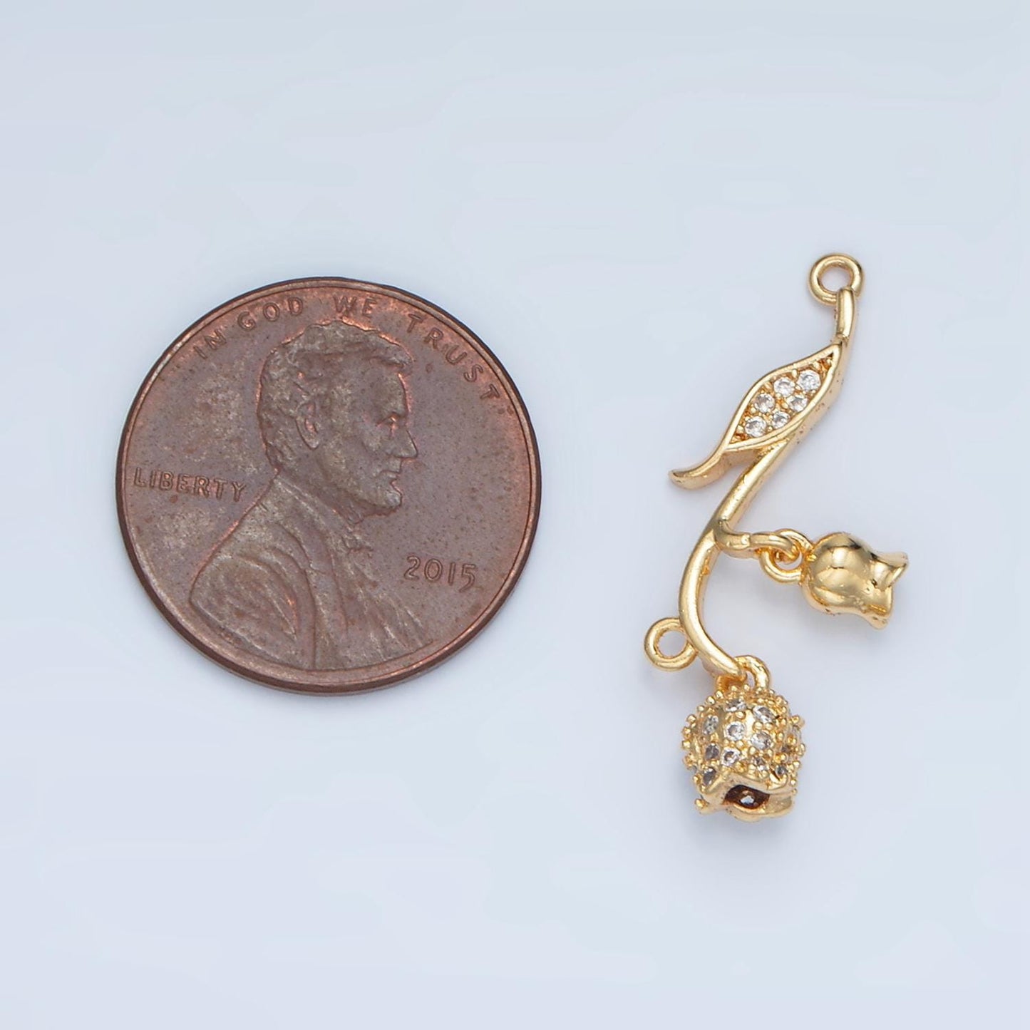 Double Tulip Flower CZ Paved Gold Filled Floral Connector | F-127