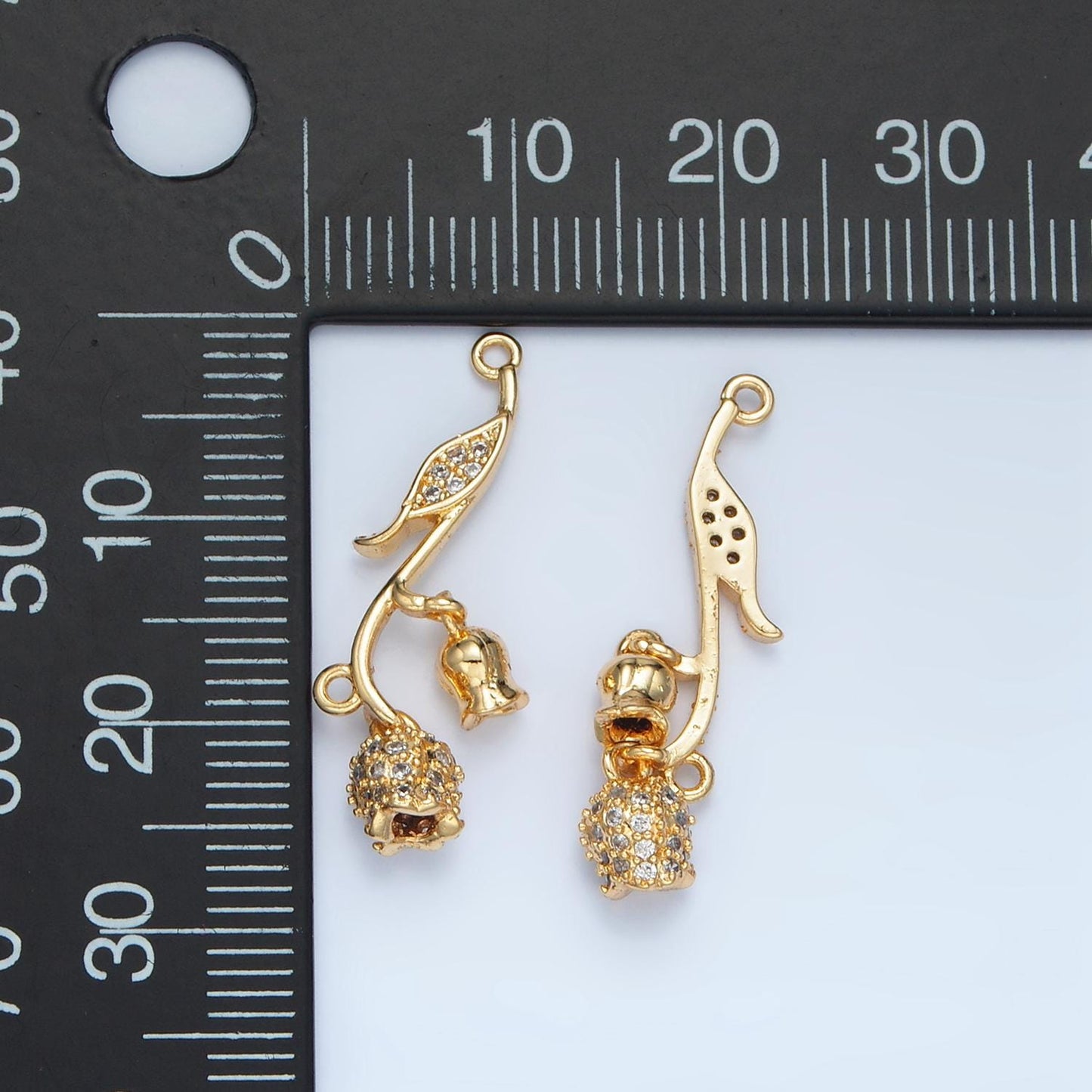 Double Tulip Flower CZ Paved Gold Filled Floral Connector | F-127