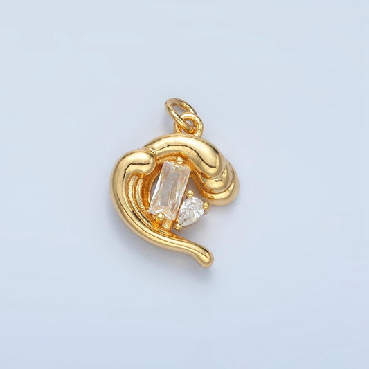 3D Tidal Wave w/ Geometric CZ Gold Filled Ocean Charm in Gold & Silver | E-606