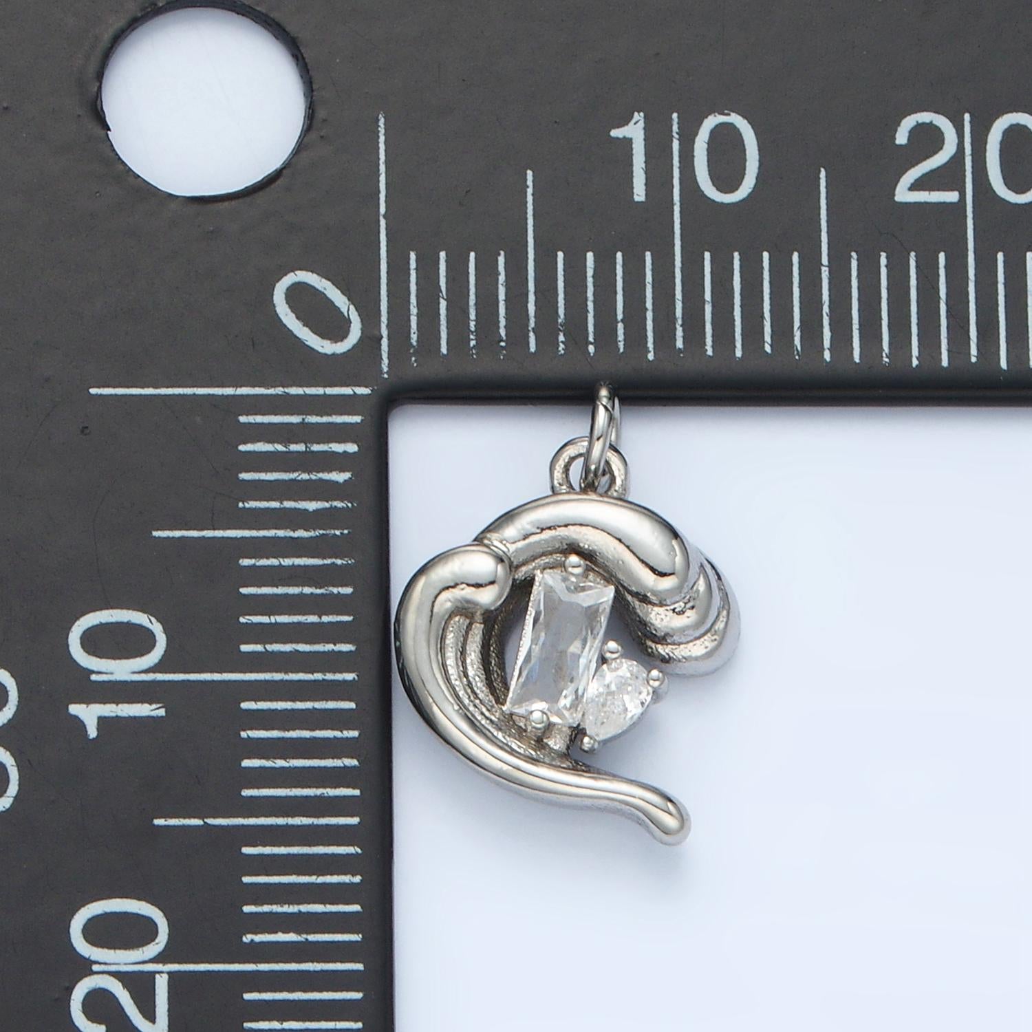 3D Tidal Wave w/ Geometric CZ Gold Filled Ocean Charm in Gold & Silver | E-606