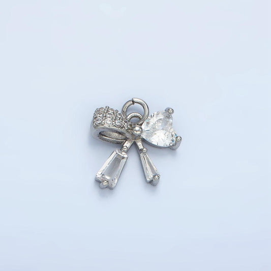 Mini Silver & Gold Ribbon Bow Geometric CZ Paved Charm | E-386