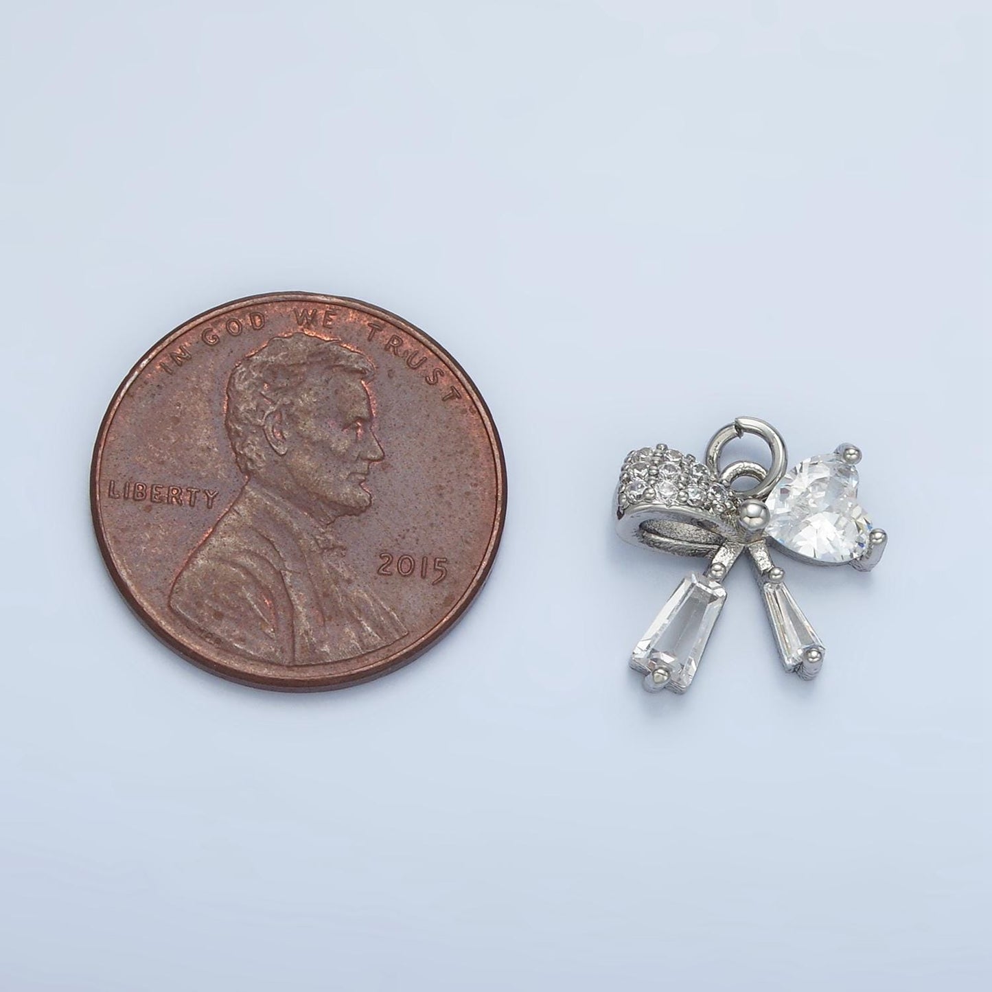 Mini Silver & Gold Ribbon Bow Geometric CZ Paved Charm | E-386