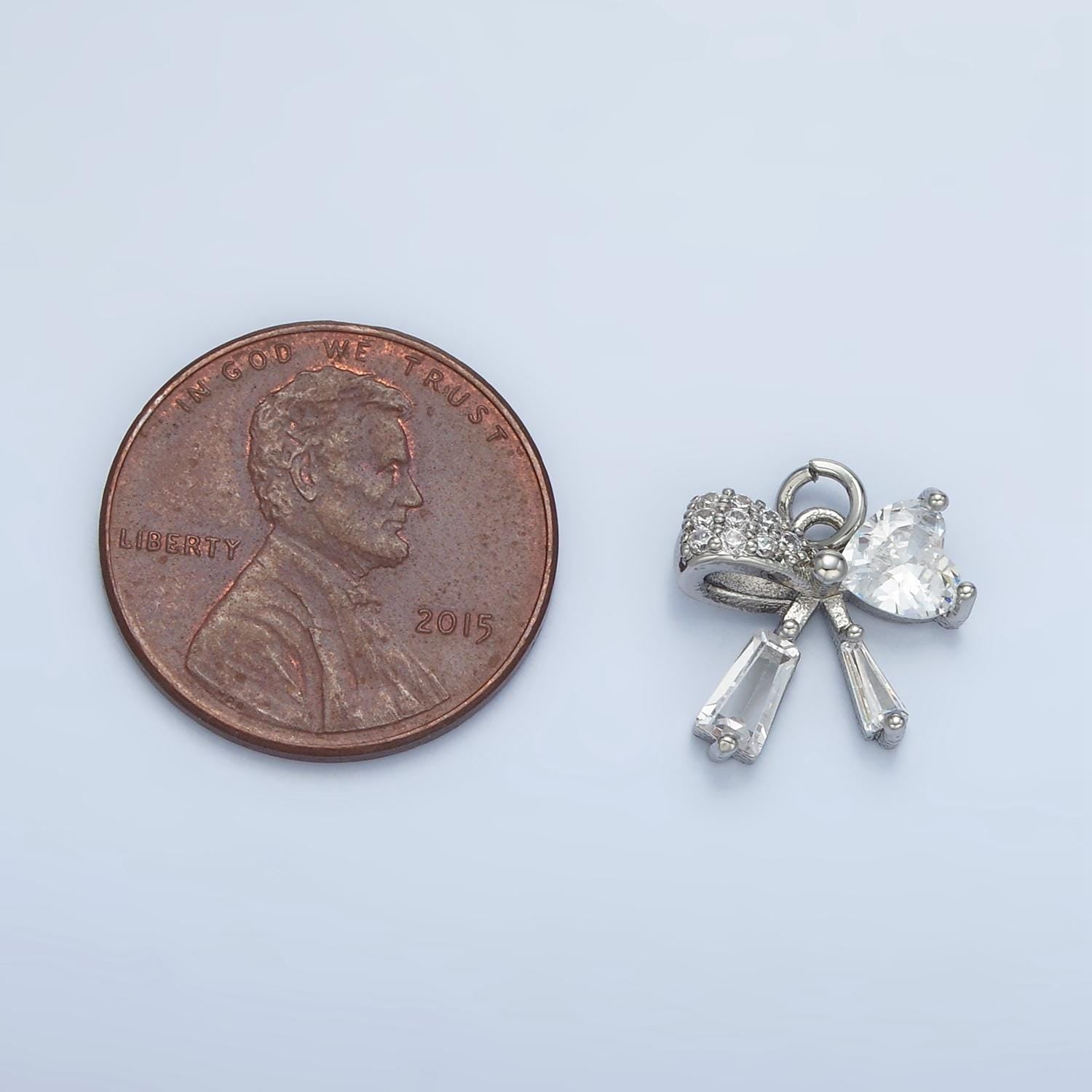 Mini Silver & Gold Ribbon Bow Geometric CZ Paved Charm | E-386