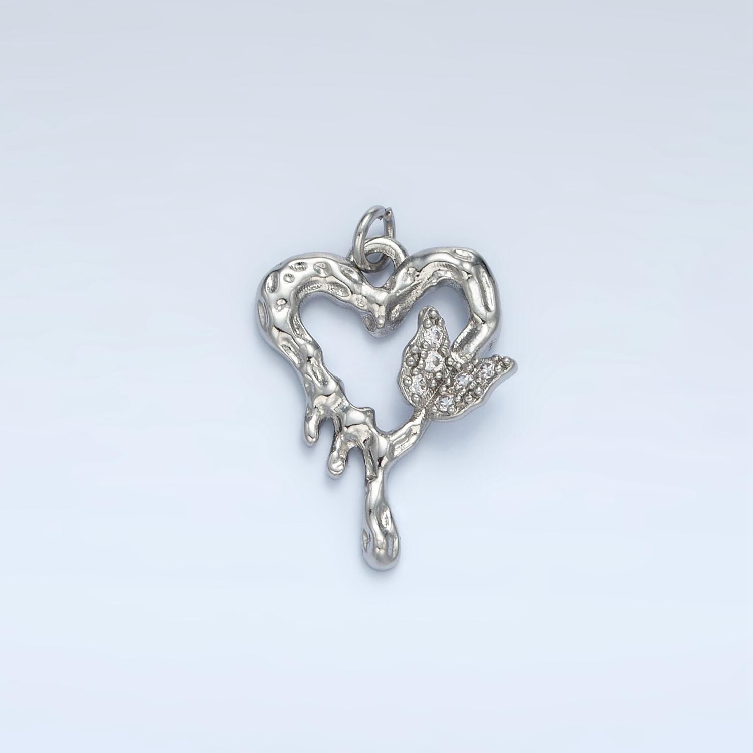 Molten Silver & Gold Heart with Butterfly Y2K Style Charm | E-384