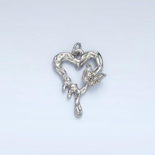 Molten Silver & Gold Heart with Butterfly Y2K Style Charm | E-384