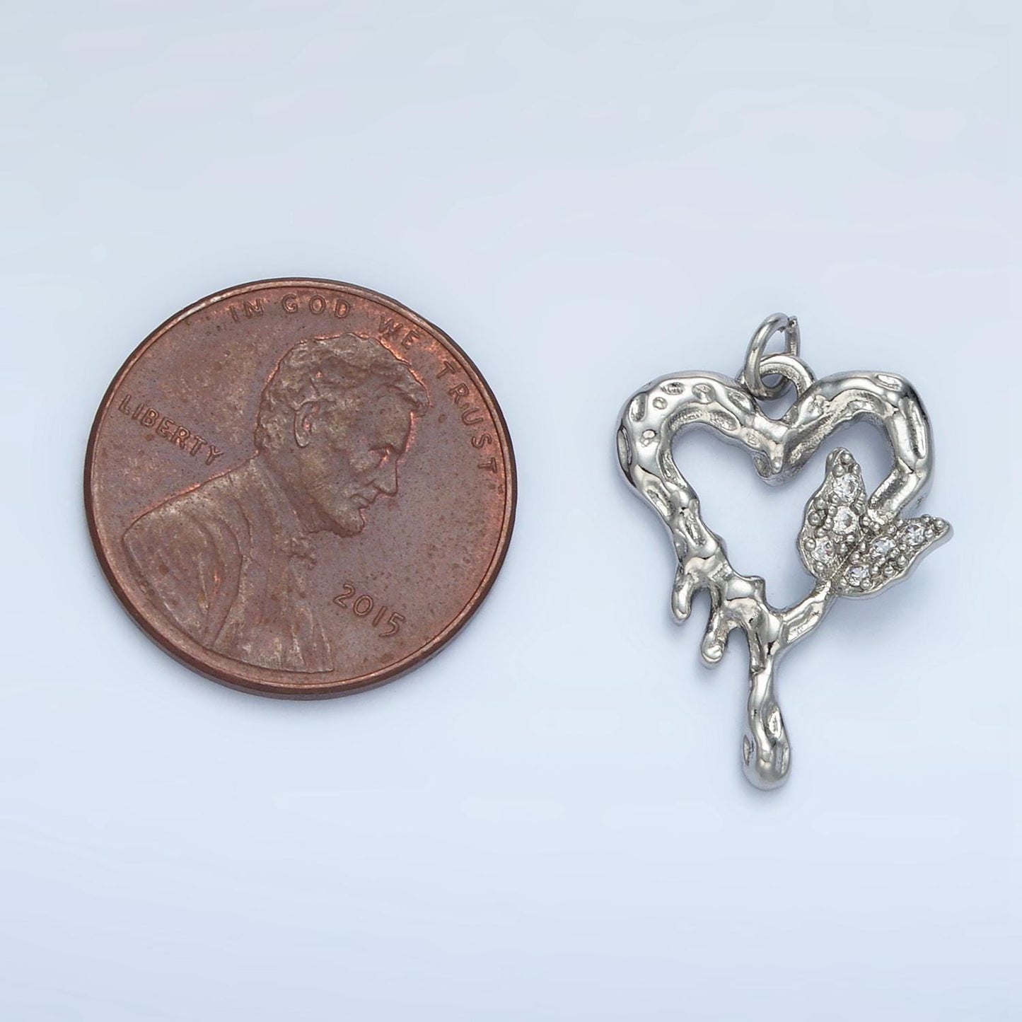 Molten Silver & Gold Heart with Butterfly Y2K Style Charm | E-384