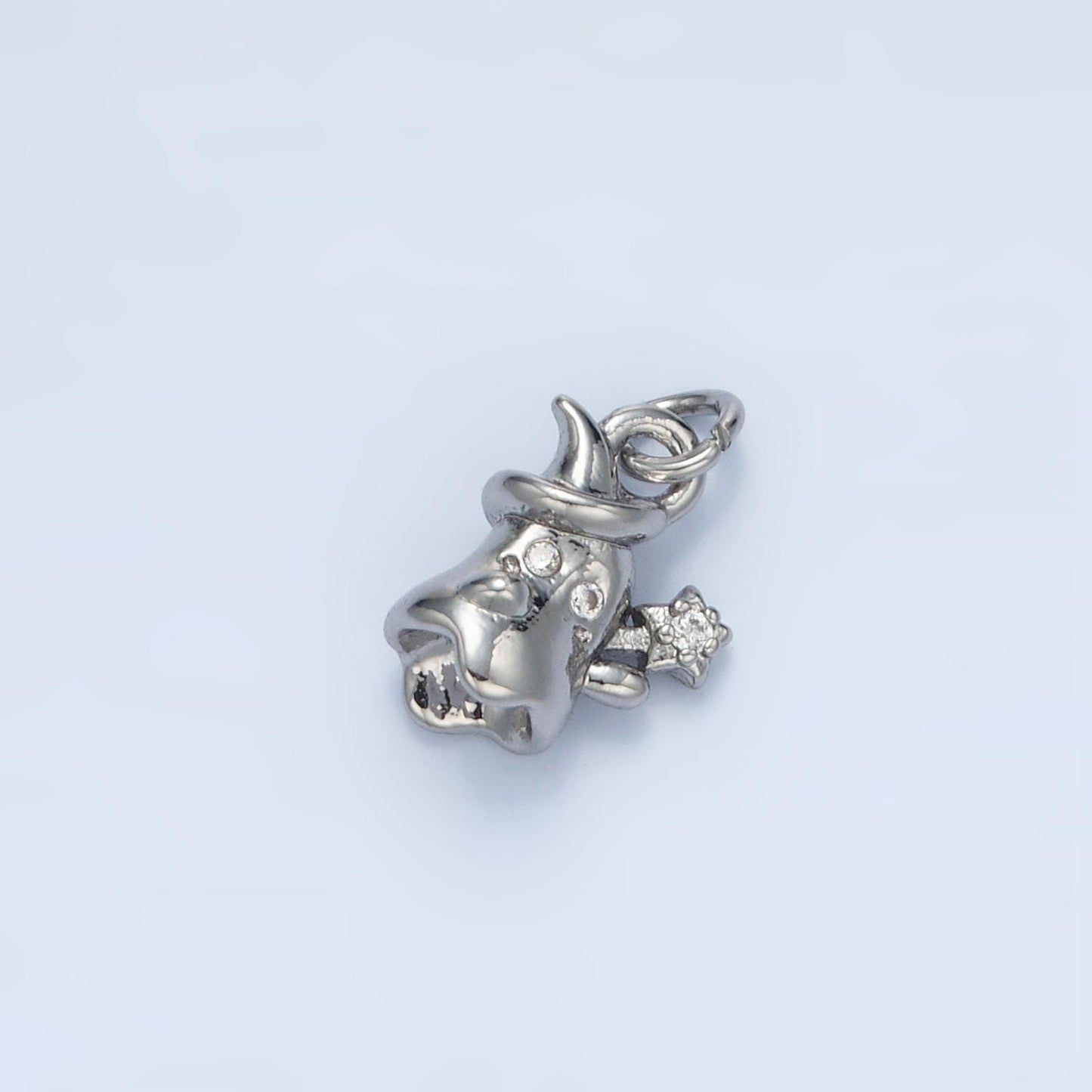 Mini Silver & Gold Ghost Witch CZ Paved Scary Charm | E-392