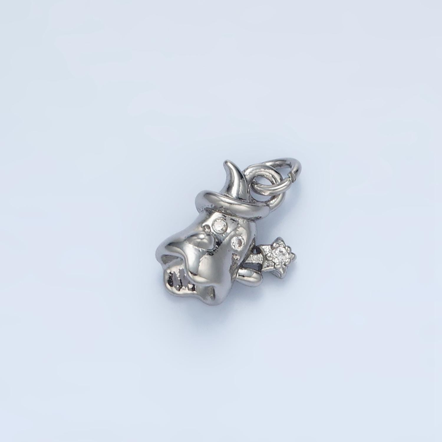 Mini Silver & Gold Ghost Witch CZ Paved Scary Charm | E-392