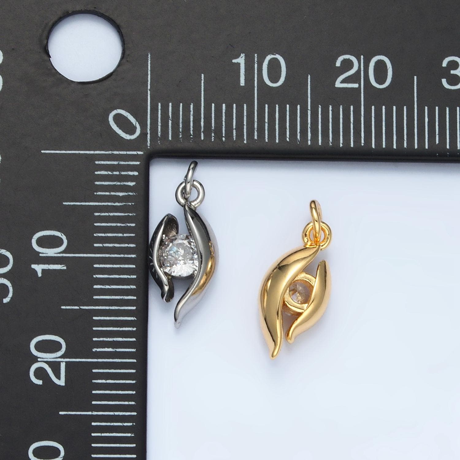 CZ Curved Band Geometric Open Mini Charm in Gold & Silver | E-378
