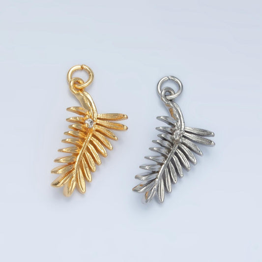 Pine Tree Leaf CZ Paved Nature 24K Gold Filled Charm Gold & Silver | E-377