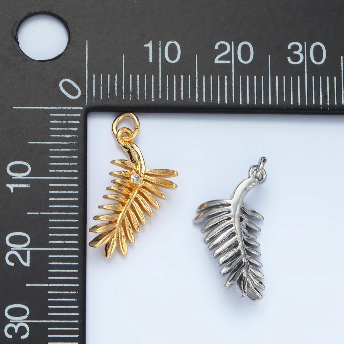 Pine Tree Leaf CZ Paved Nature 24K Gold Filled Charm Gold & Silver | E-377