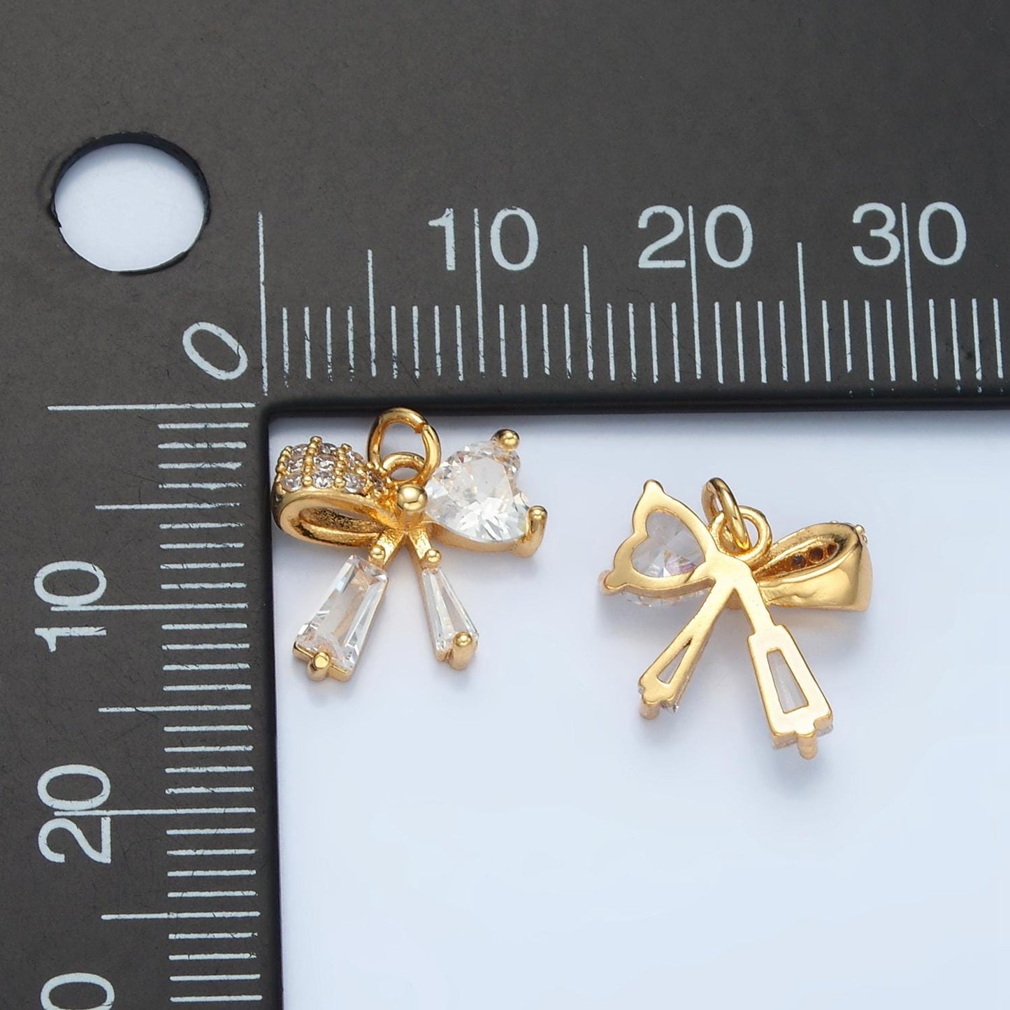 Mini Silver & Gold Ribbon Bow Geometric CZ Paved Charm | E-386