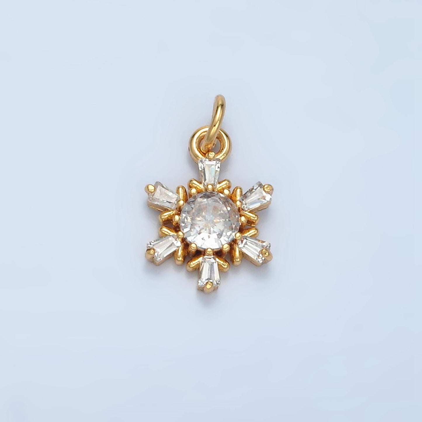Tiny Silver & Gold Snowflake CZ Paved Winter Charm | E-591