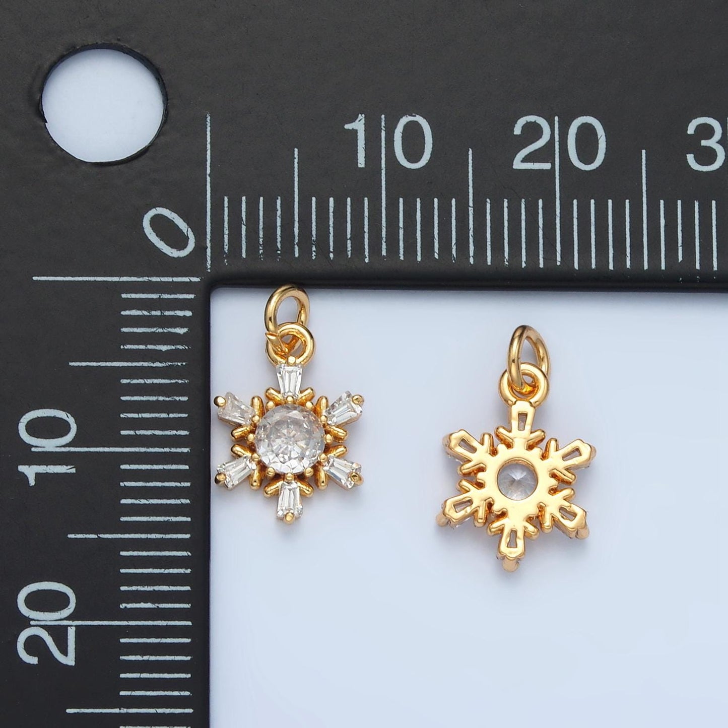 Tiny Silver & Gold Snowflake CZ Paved Winter Charm | E-591