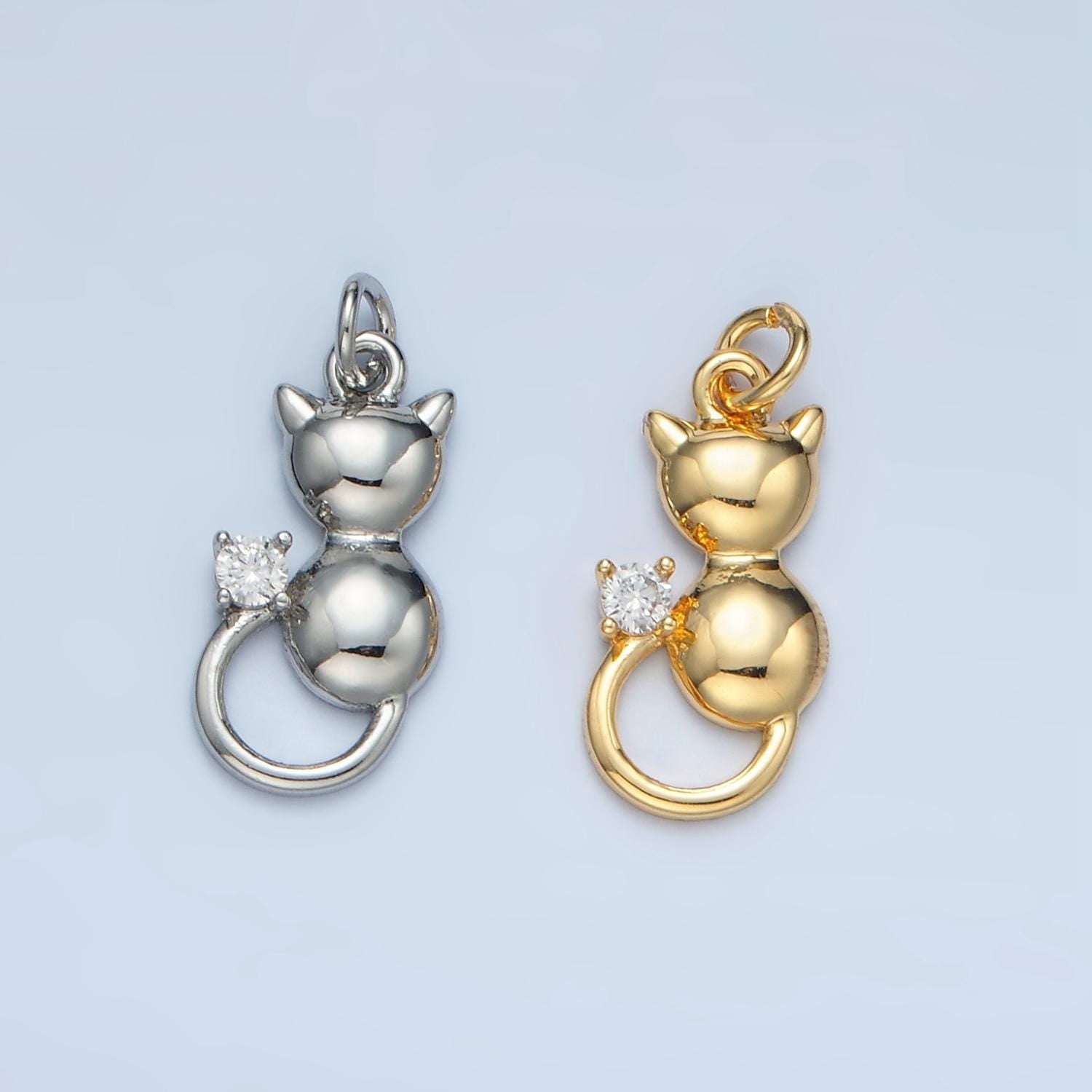 Cat's Back in Gold & Silver for Cat Lovers Animal Charm | E-380