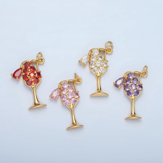 Alcoholic Mimosa Clear, Red, Pink, Purple CZ Drink Charm | E681-E362