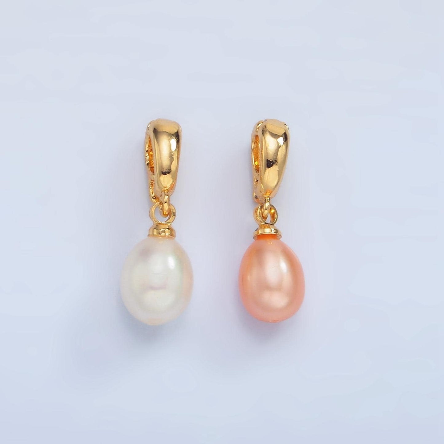 18K Gold Filled 11mm Mauve Pink Freshwater Pearl White Oval Drop Pendant with Enhancer Bail for Necklace | P-1900