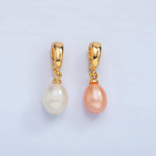 18K Gold Filled 11mm Mauve Pink Freshwater Pearl White Oval Drop Pendant with Enhancer Bail for Necklace | P-1900