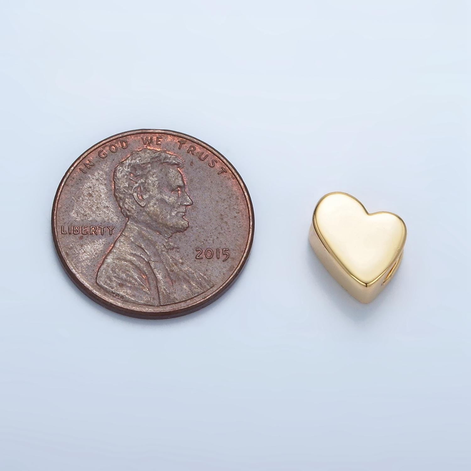 Flat Slanted 10mm Heart Minimal Bead in Gold & Silver | B092