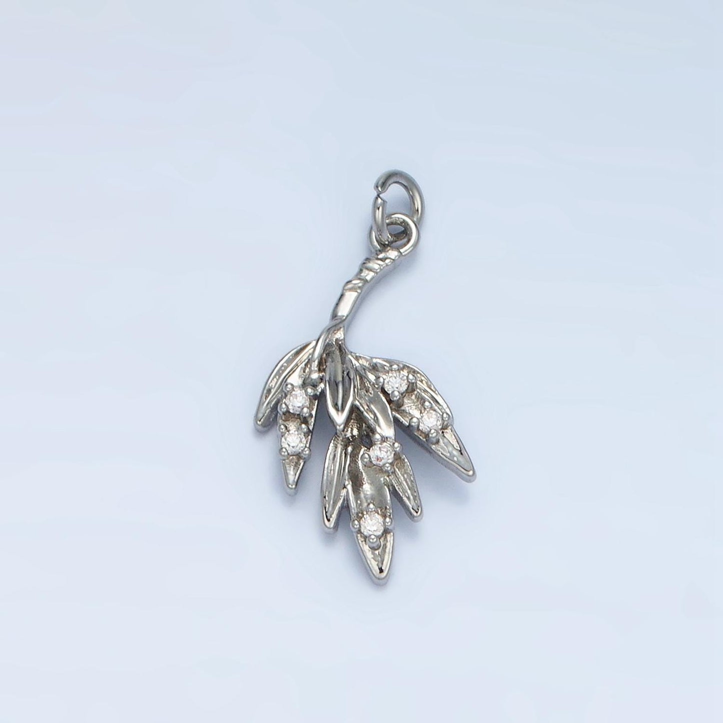 Olive Branch Leaf CZ Paved Nature 24K Gold Filled Charm Gold & Silver | E-381