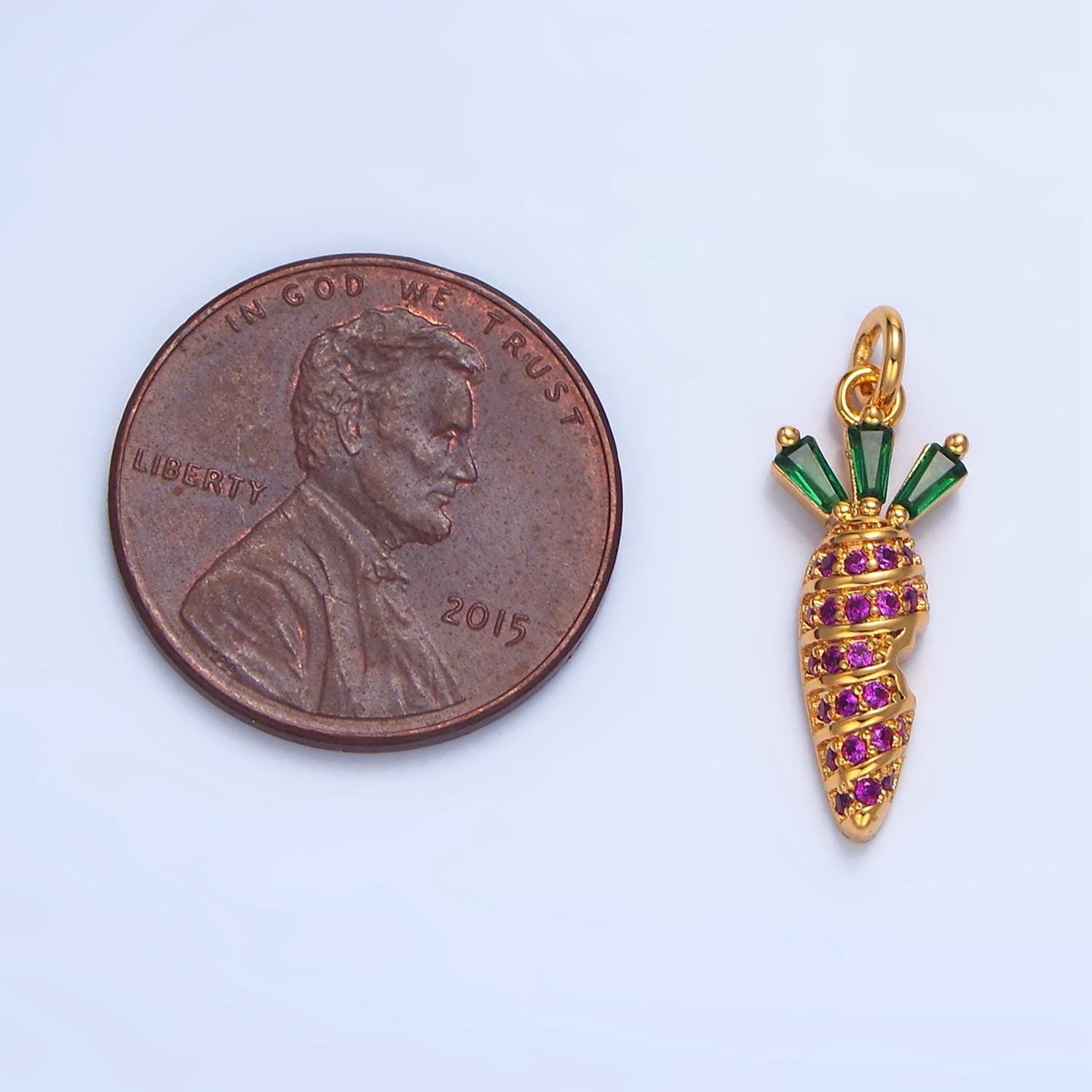 Micro Paved Purple CZ Carrot 7mm 24K Gold Filled Charm | X-617