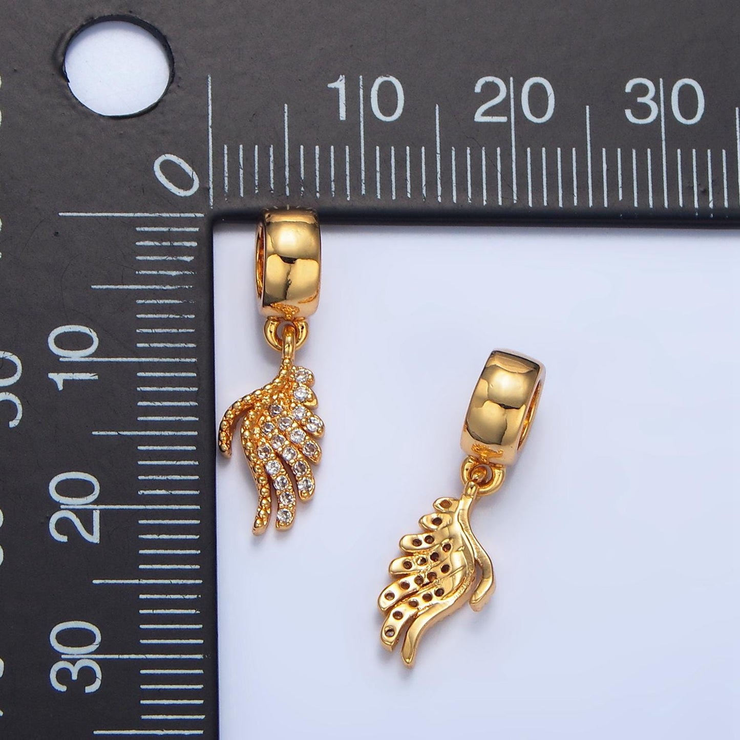 Single Textured Mini CZ Wing 24K Gold Filled Charms | X-623
