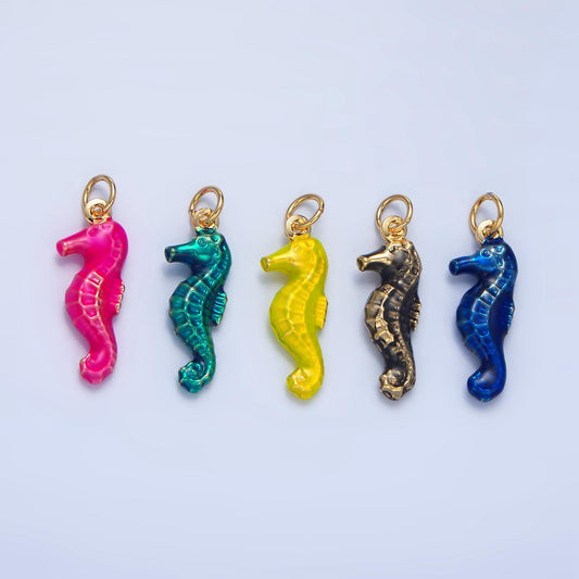Multi-Color Enamel Seahorse 21mm 24K Gold Filled Animal Charm | X786-X788