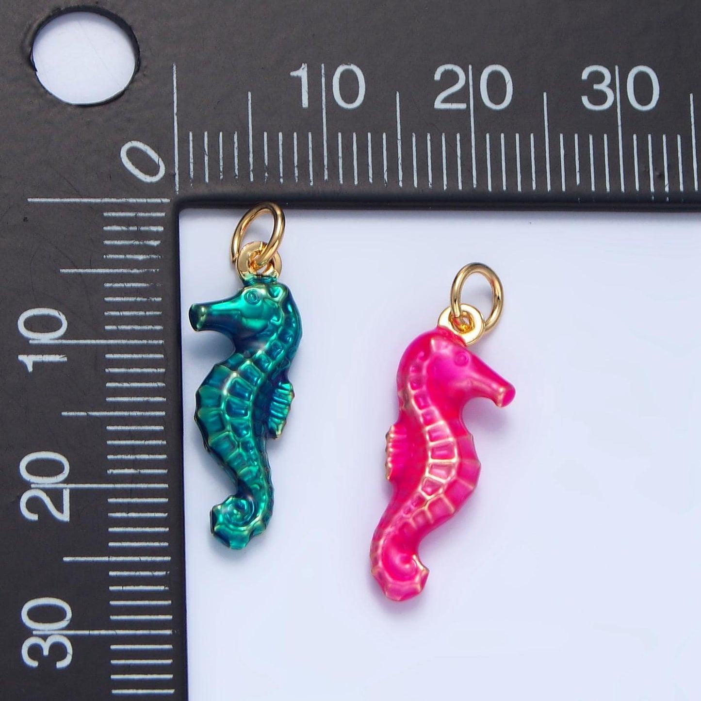 Multi-Color Enamel Seahorse 21mm 24K Gold Filled Animal Charm | X786-X788