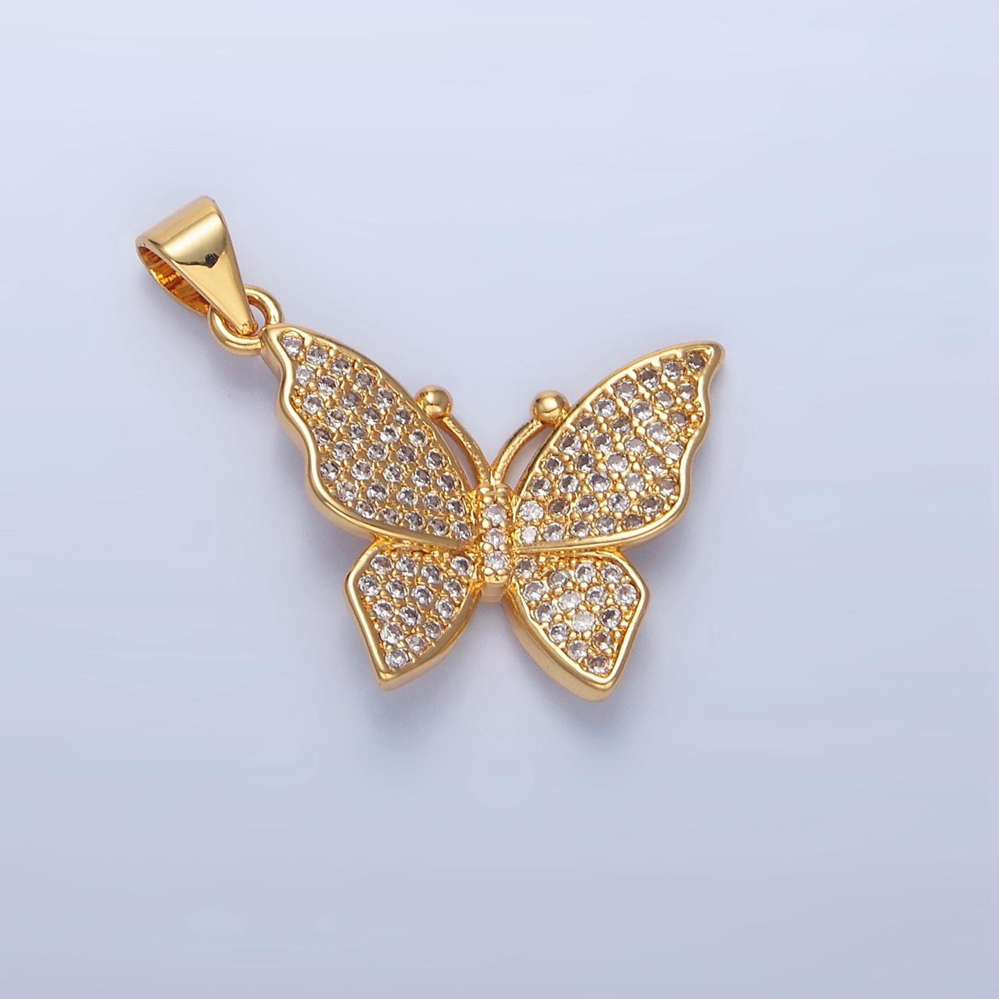 Micro Paved Clear CZ Left Wing Gold Filled Insect Pendant | AA-142