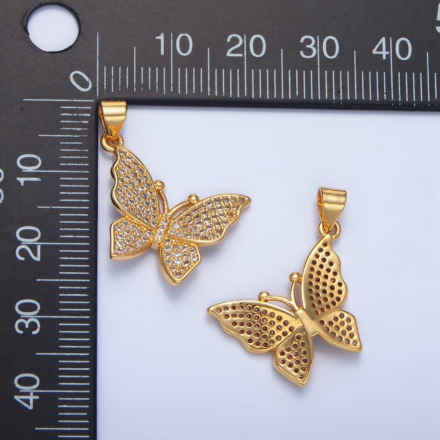 Micro Paved Clear CZ Left Wing Gold Filled Insect Pendant | AA-142