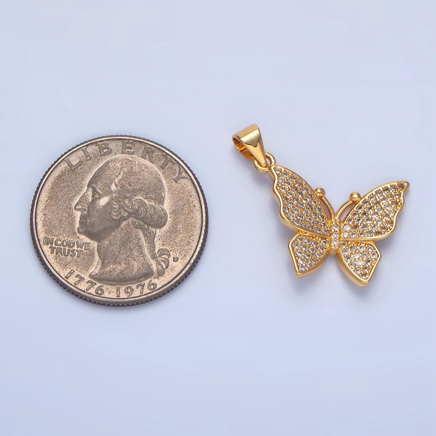 Micro Paved Clear CZ Left Wing Gold Filled Insect Pendant | AA-142