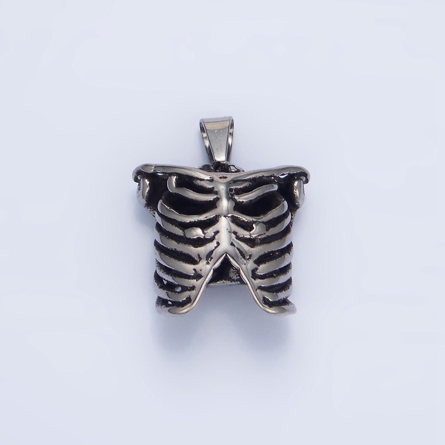 3D Stainless Steel Skull Charm in Silver Torso Bone Pendant Halloween Pendant P1509