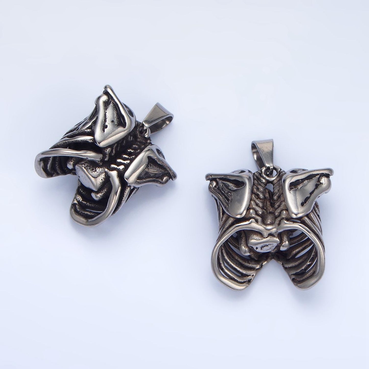 3D Stainless Steel Skull Charm in Silver Torso Bone Pendant Halloween Pendant P1509