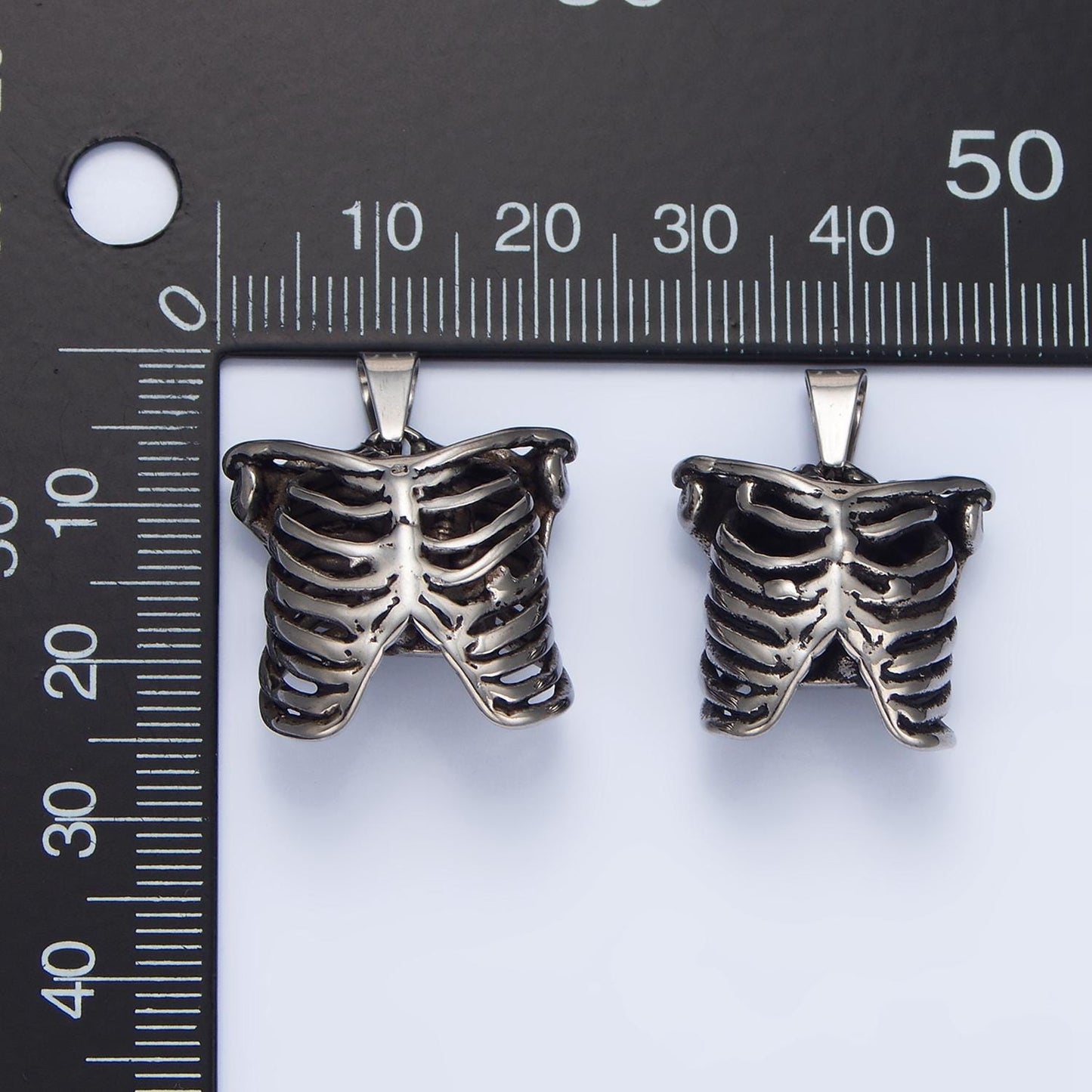 3D Stainless Steel Skull Charm in Silver Torso Bone Pendant Halloween Pendant P1509