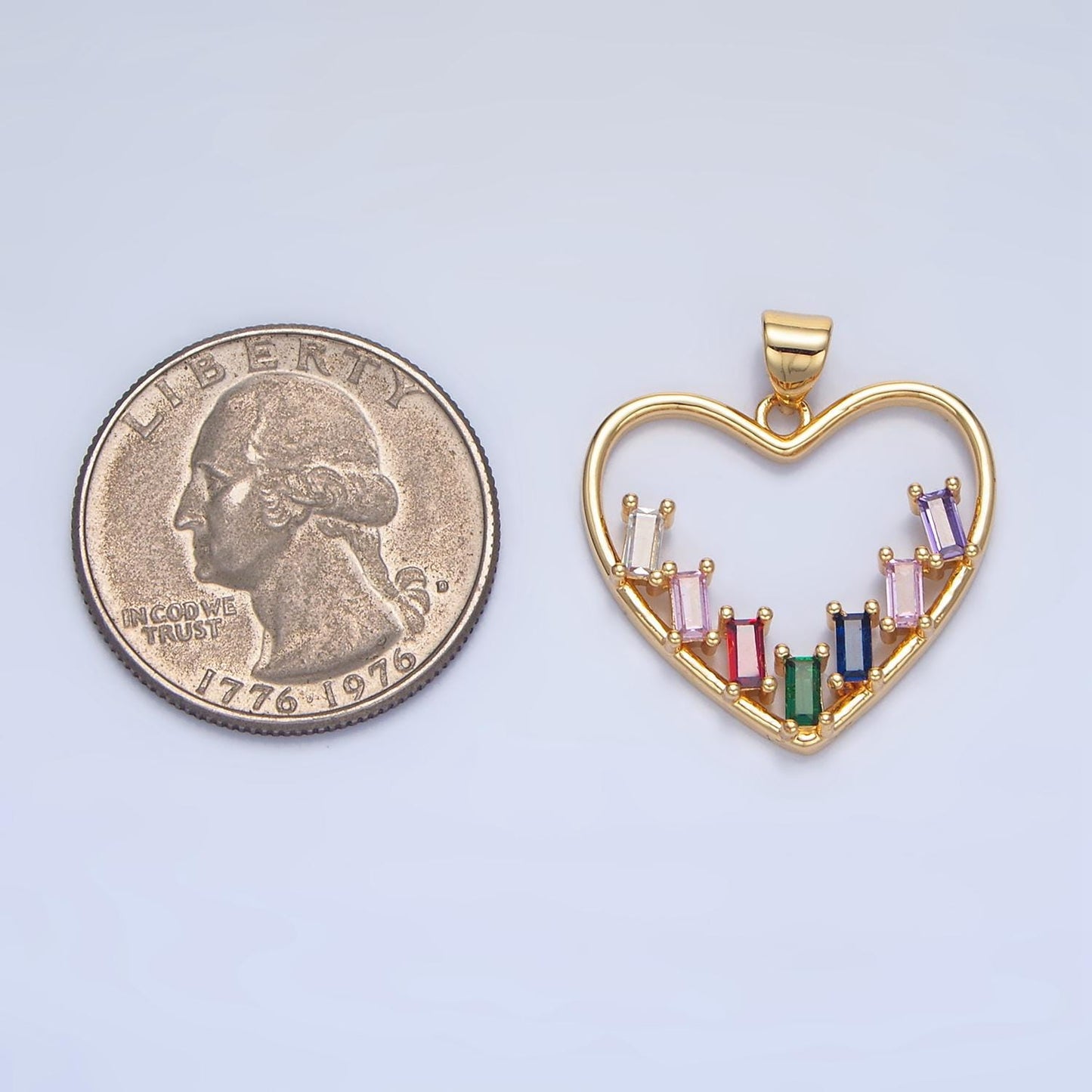 Open Heart Color Baguette CZ 24K Gold Filled Heart AA-781