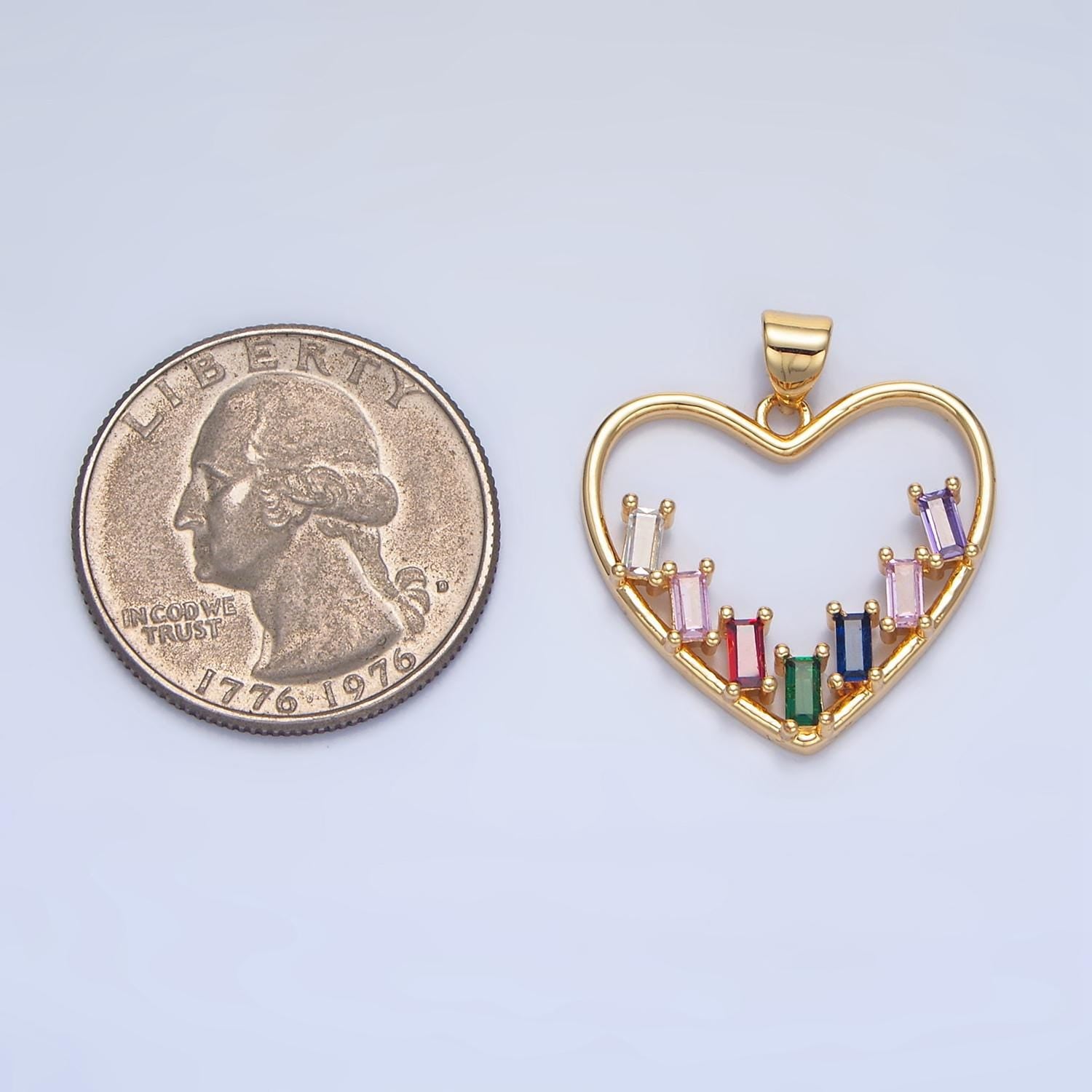 Open Heart Color Baguette CZ 24K Gold Filled Heart AA-781