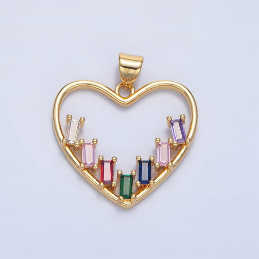 Open Heart Color Baguette CZ 24K Gold Filled Heart AA-781