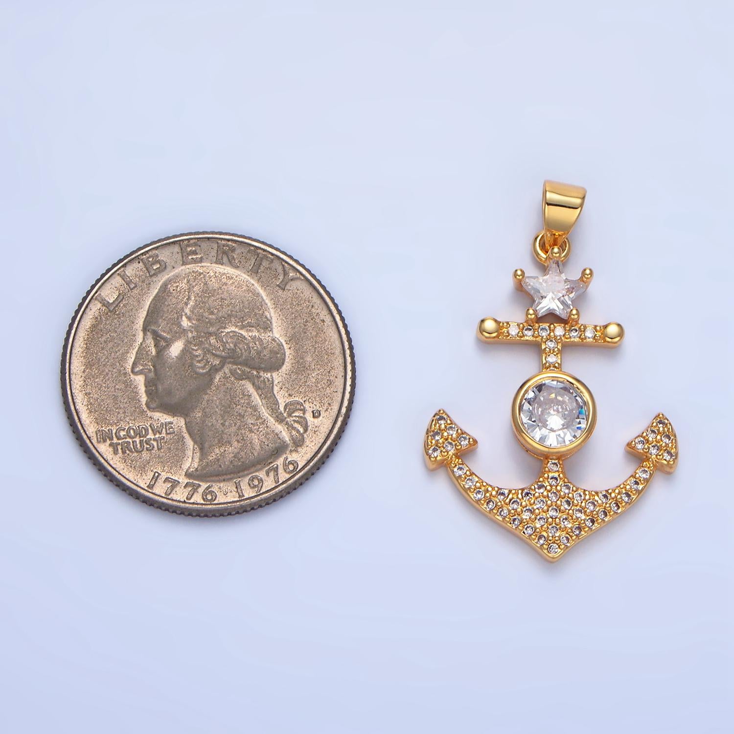 Sea Anchor Micro Paved CZ 24K Gold Filled Sea Pendant | AA-138