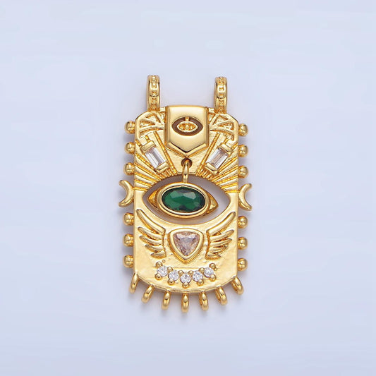 Green CZ Evil Eye Geometric Tag 24K Gold Filled Pendant | F-481