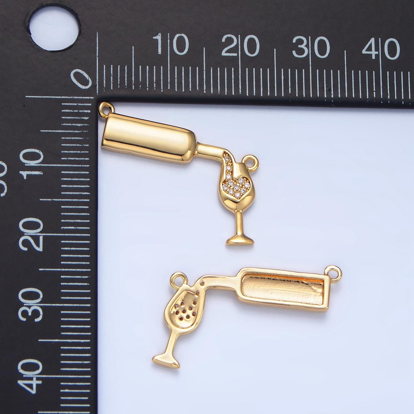 Drunk Love Micro Paved CZ, 24K Gold Filled Drink Wine Glass Bottle Link Connector for Necklace supply | F-486