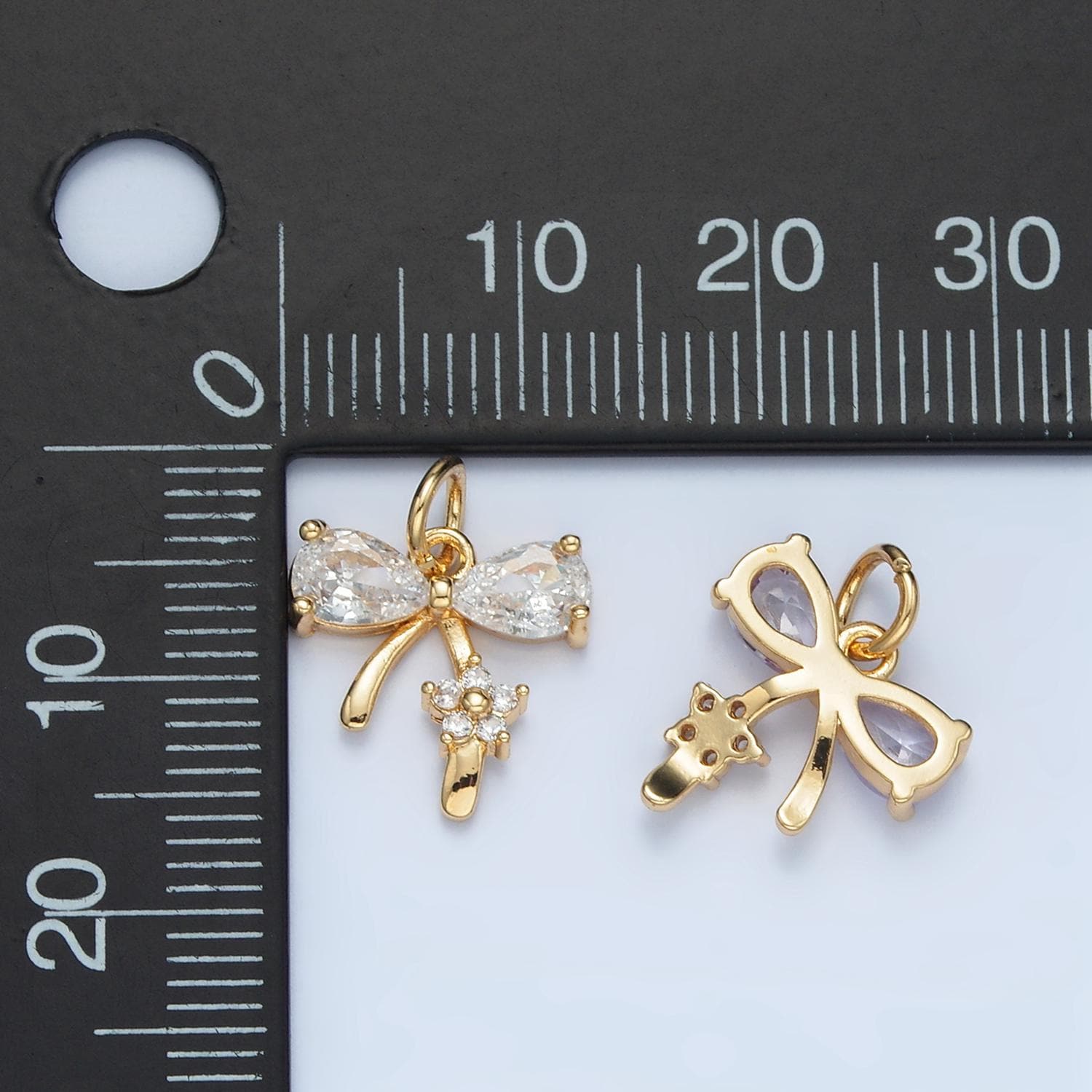 Mini Pink Purple Clear Gold Bow Charms 24K Gold Filled Bow Pendant CZ Bow Tie Charm Bracelet Necklace for DIY Jewelry Making Supply AG891